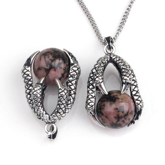 Gemstone Ball Stainless Steel Dragon Claw Pendant