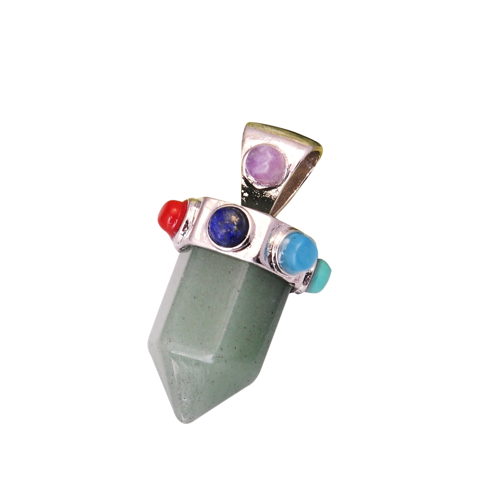 7 Chakra Hexagonal Cylinder Gemstone Crown Pendant 12X35MM