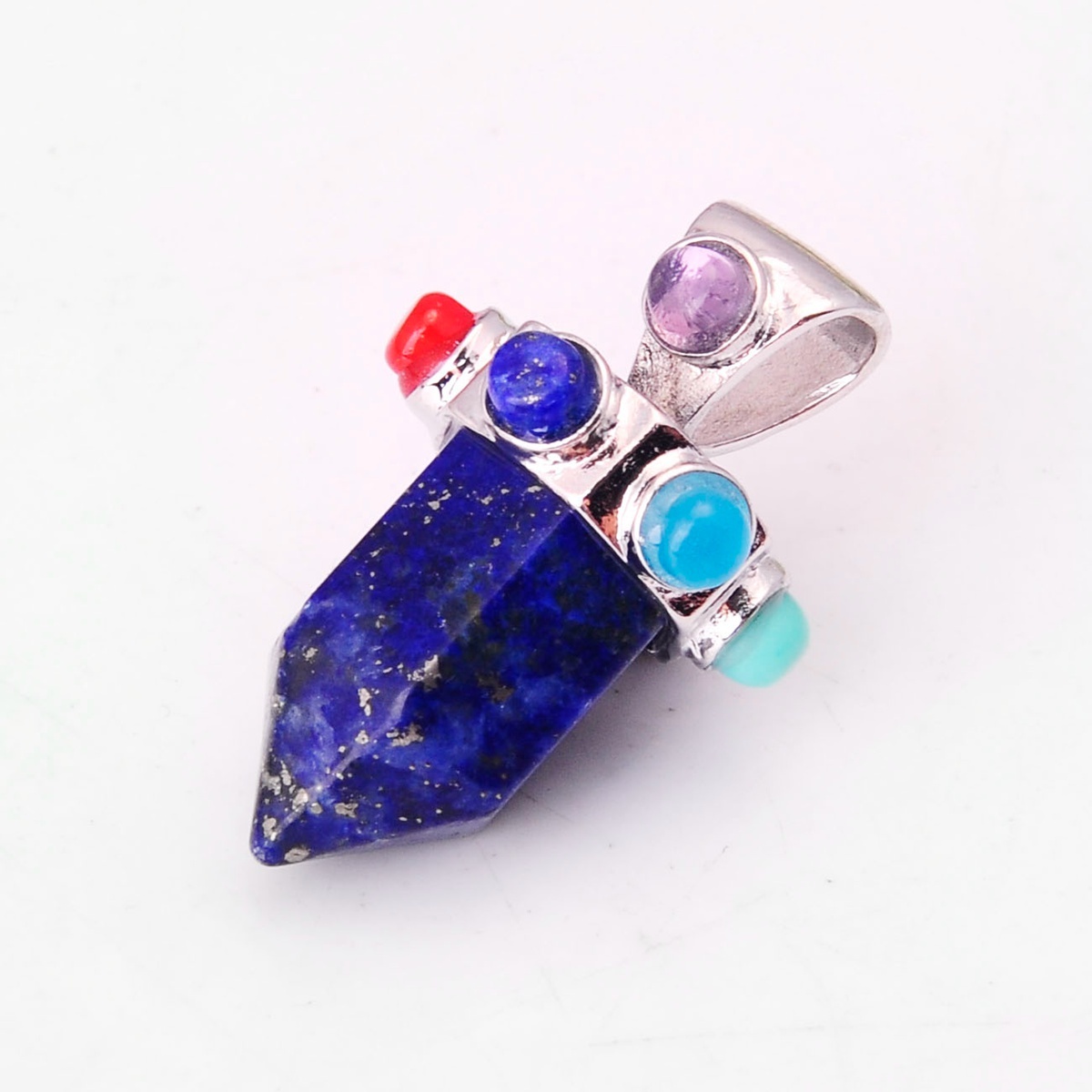 7 Chakra Hexagonal Cylinder Gemstone Crown Pendant 12X35MM