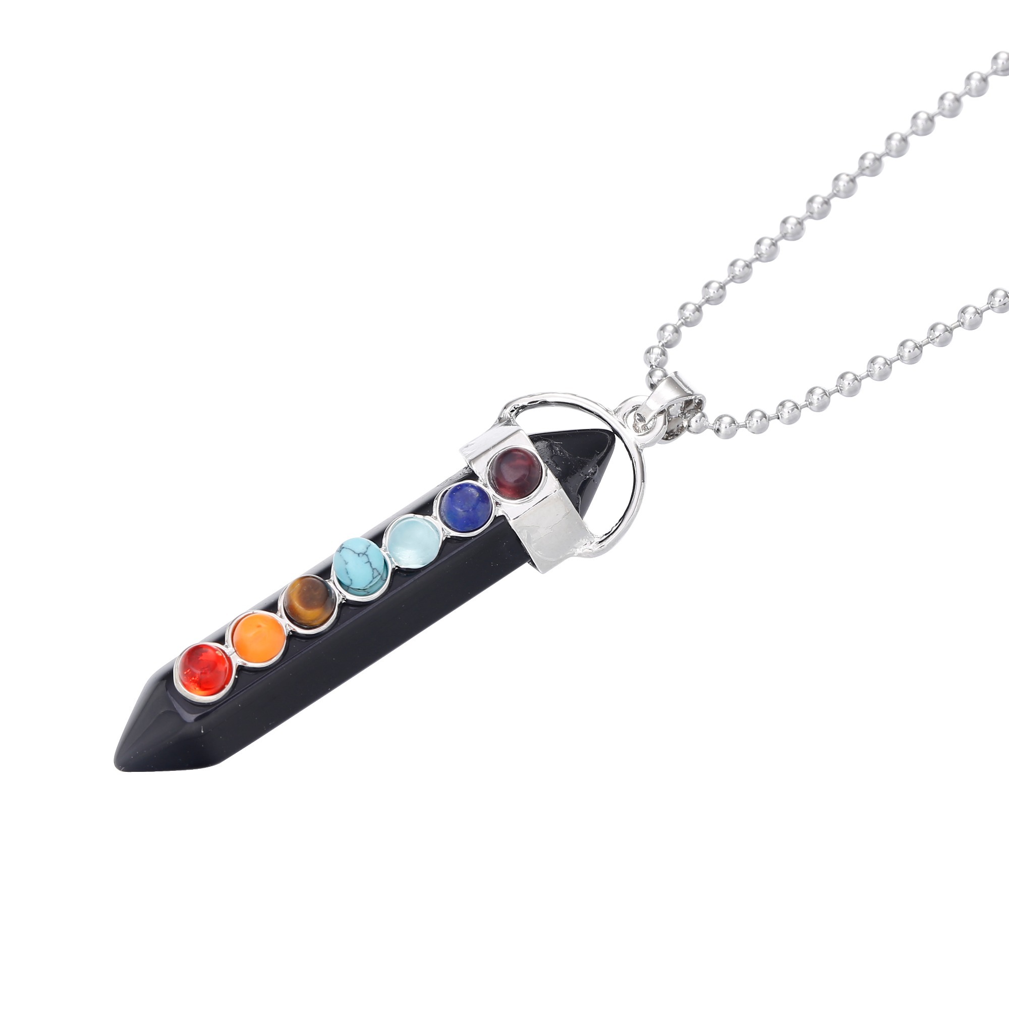 7 Chakra Hexagonal Cylinder Gemstone Pendant