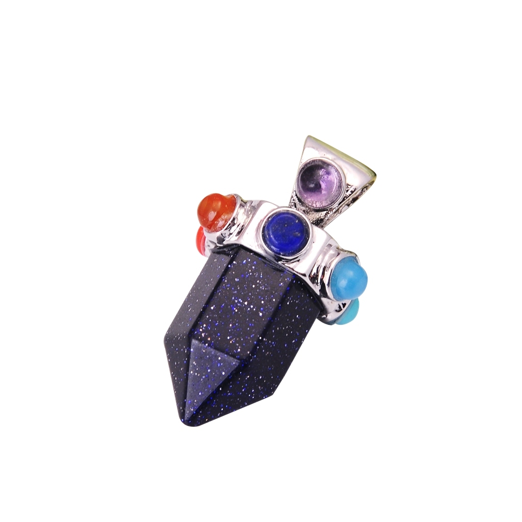 7 Chakra Hexagonal Cylinder Gemstone Crown Pendant 12X35MM