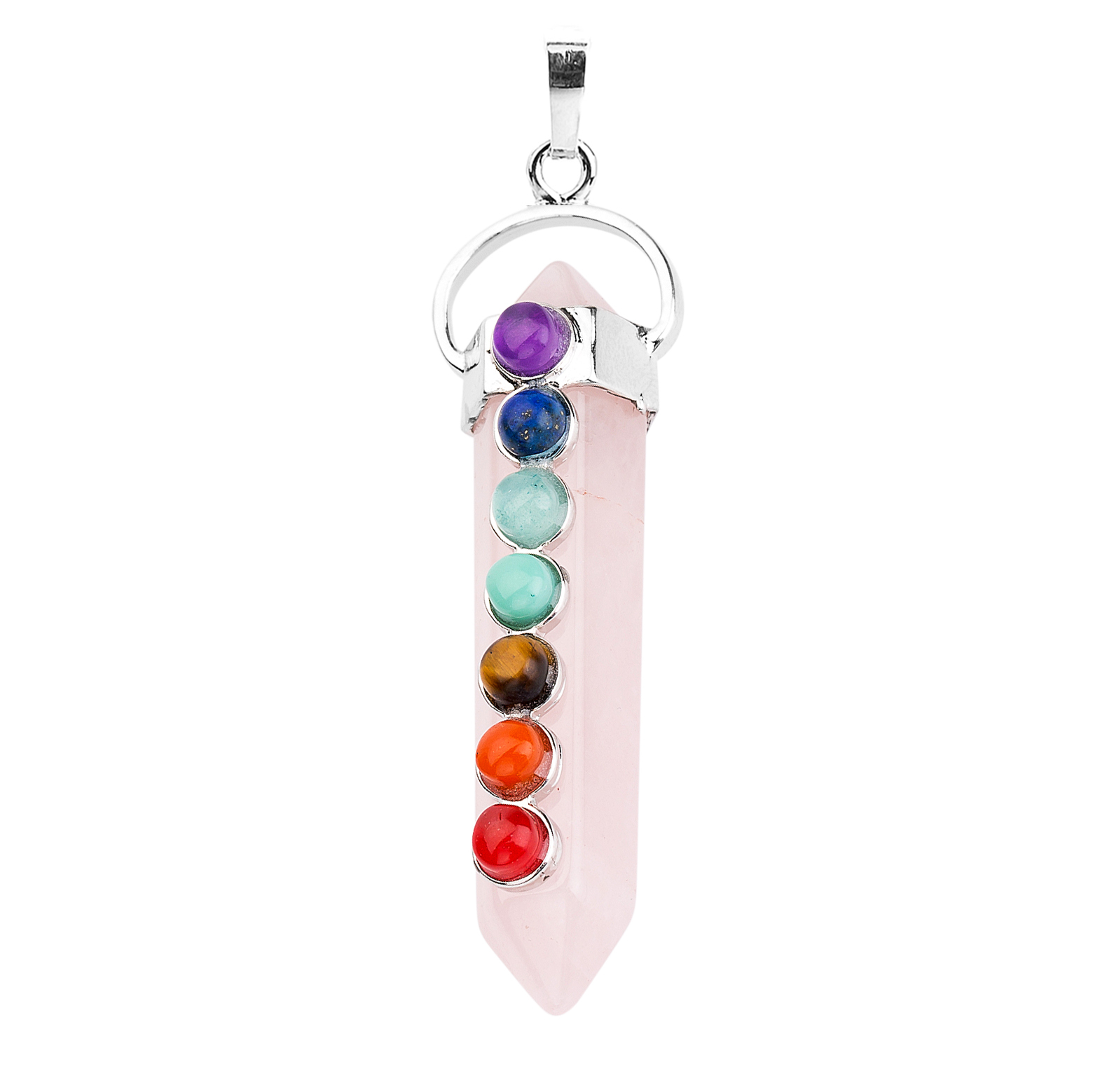 7 Chakra Hexagonal Cylinder Gemstone Pendant