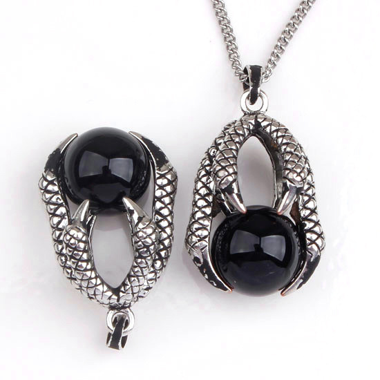 Gemstone Ball Stainless Steel Dragon Claw Pendant