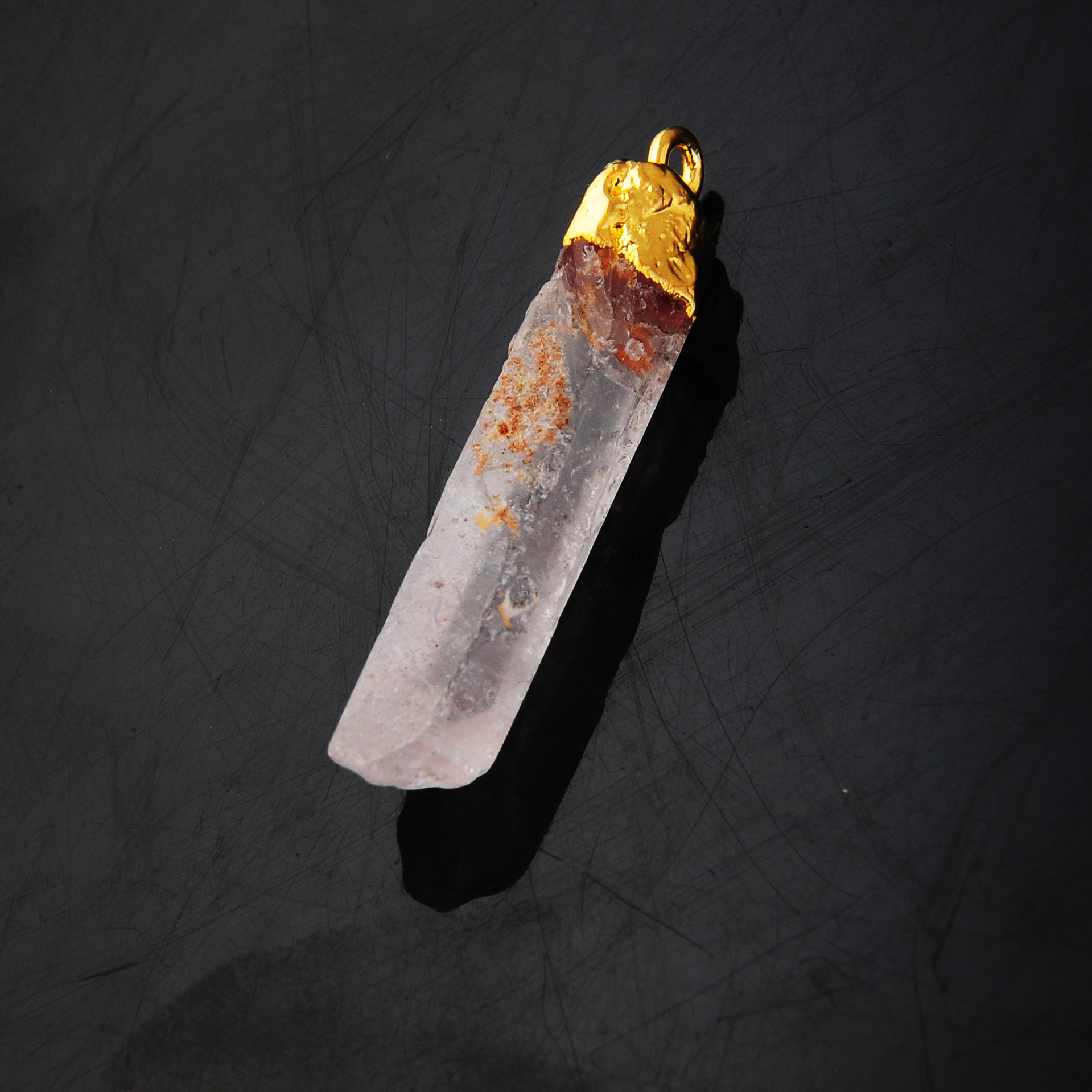 Gold Natural Raw Rock Crystal Pillar Pendant