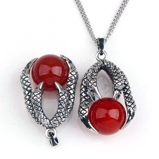 Gemstone Ball Stainless Steel Dragon Claw Pendant