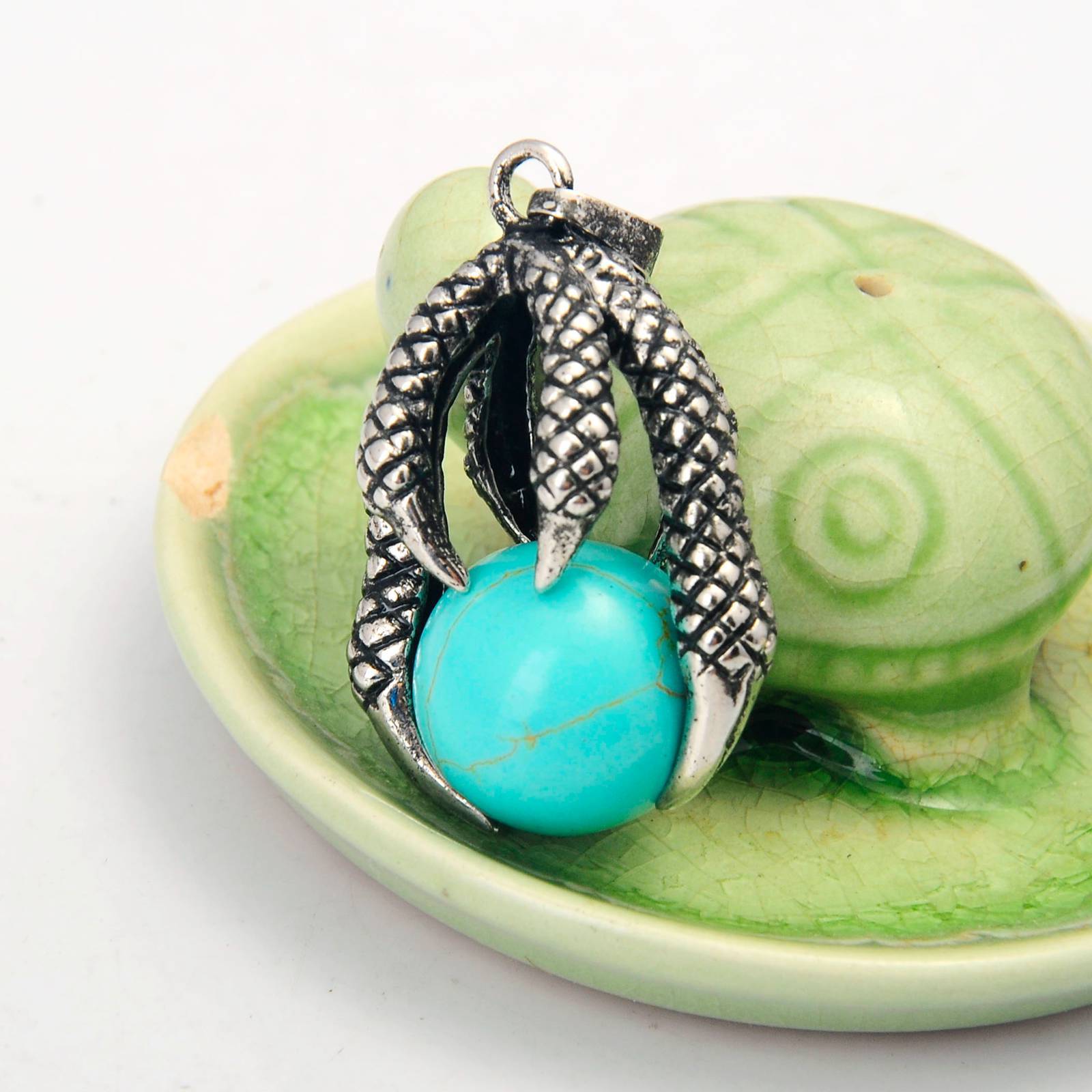 Gemstone Ball Stainless Steel Dragon Claw Pendant