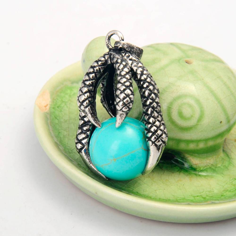 Gemstone Ball Stainless Steel Dragon Claw Pendant