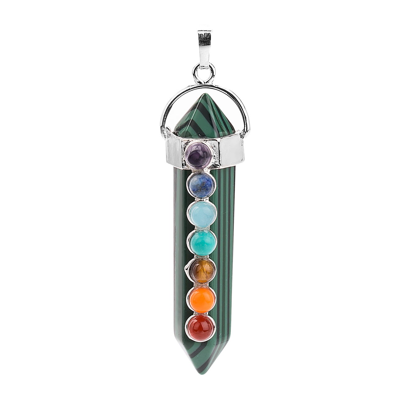 7 Chakra Hexagonal Cylinder Gemstone Pendant