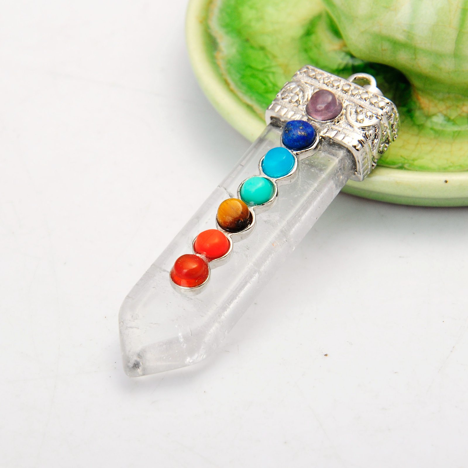 7 Chakra Silver Alloy Sword Gemstone Pendant