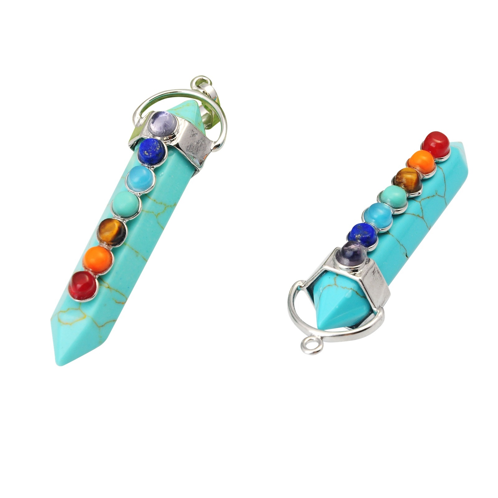 7 Chakra Hexagonal Cylinder Gemstone Pendant