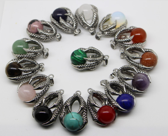 Gemstone Ball Stainless Steel Dragon Claw Pendant