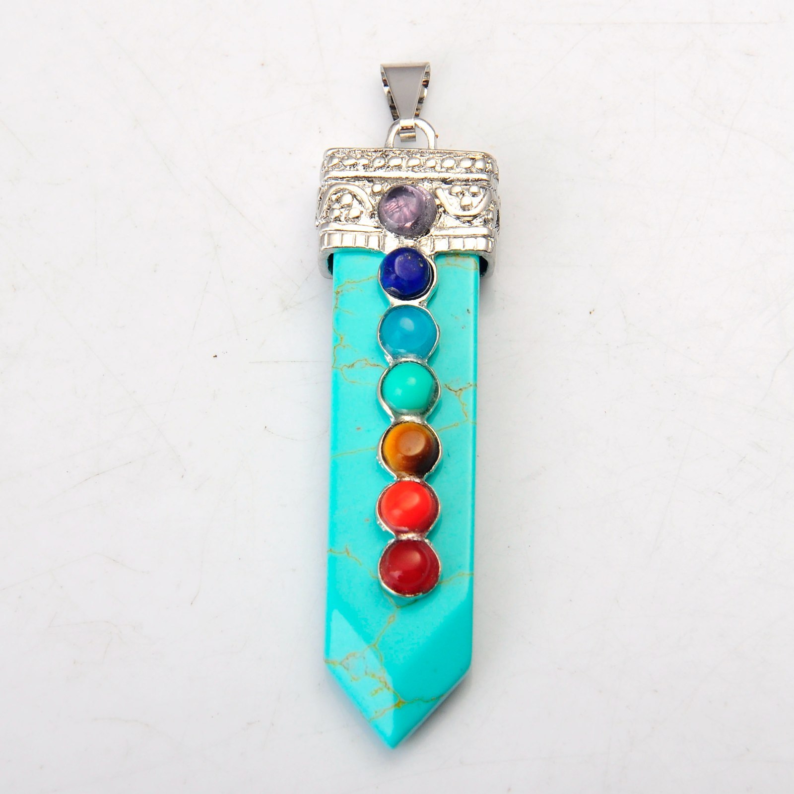 7 Chakra Silver Alloy Sword Gemstone Pendant