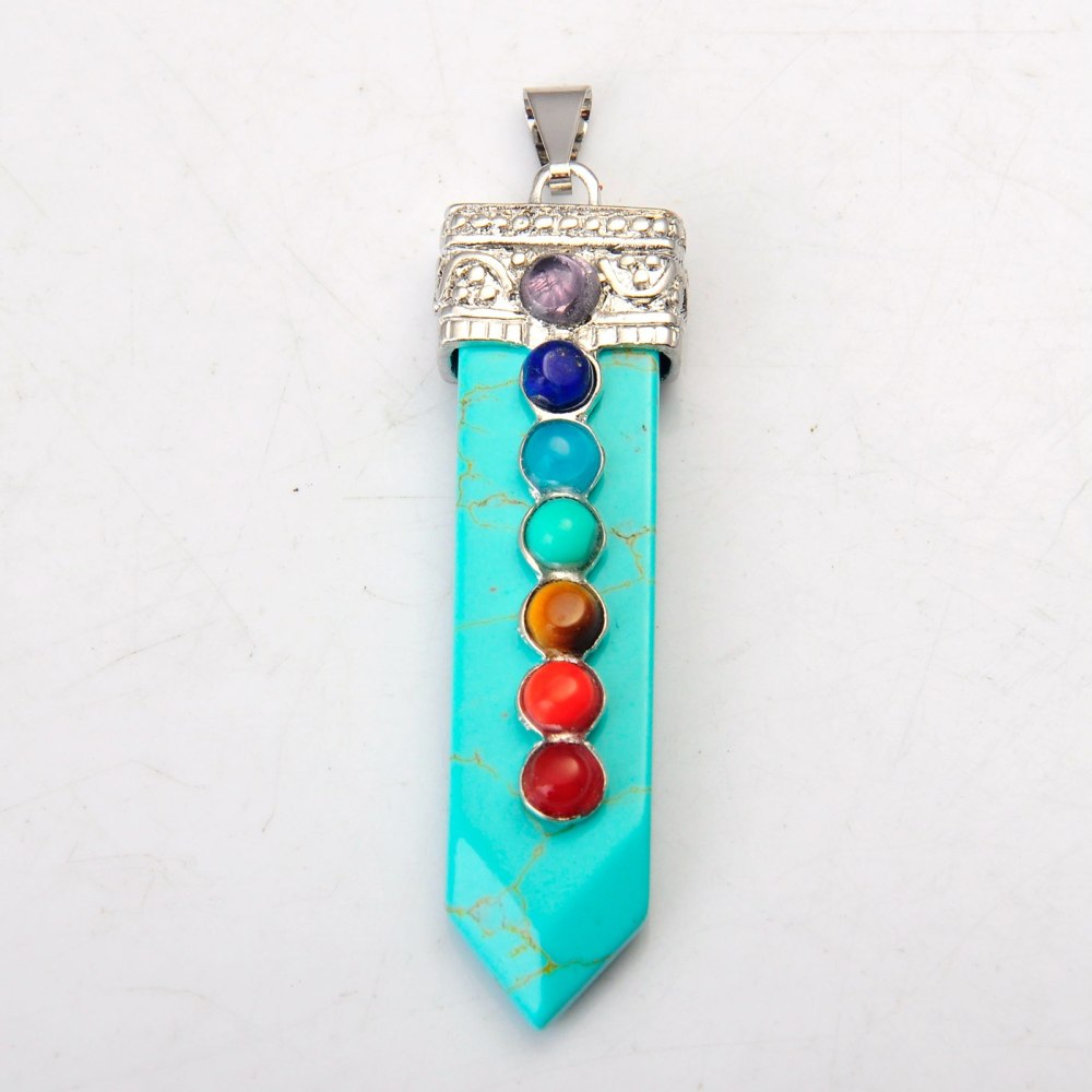 7 Chakra Silver Alloy Sword Gemstone Pendant