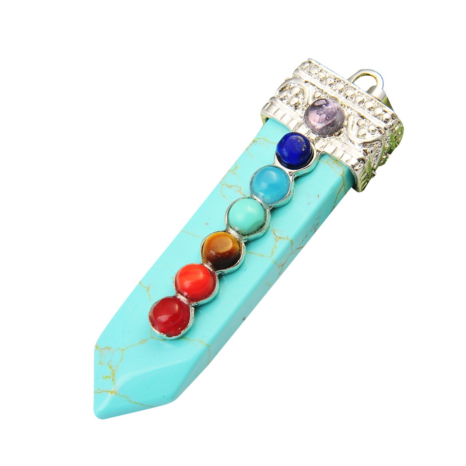 7 Chakra Silver Alloy Sword Gemstone Pendant