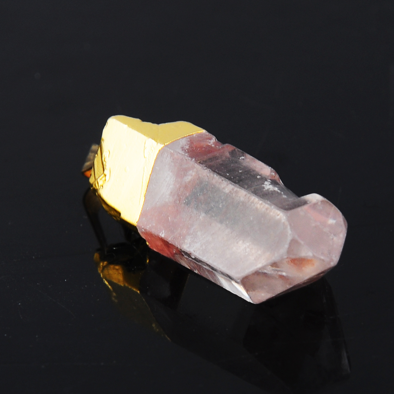 Gold Natural Raw Rock Crystal Pillar Pendant