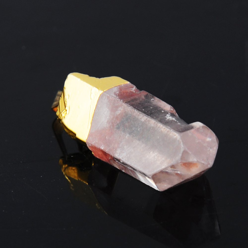Gold Natural Raw Rock Crystal Pillar Pendant