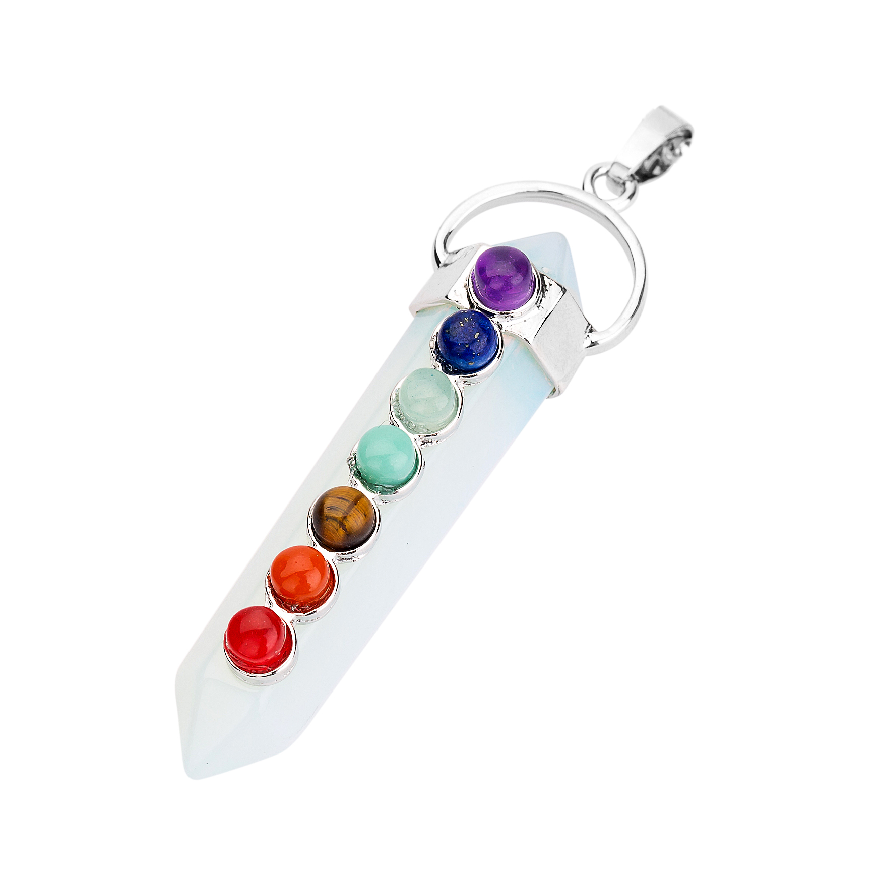7 Chakra Hexagonal Cylinder Gemstone Pendant