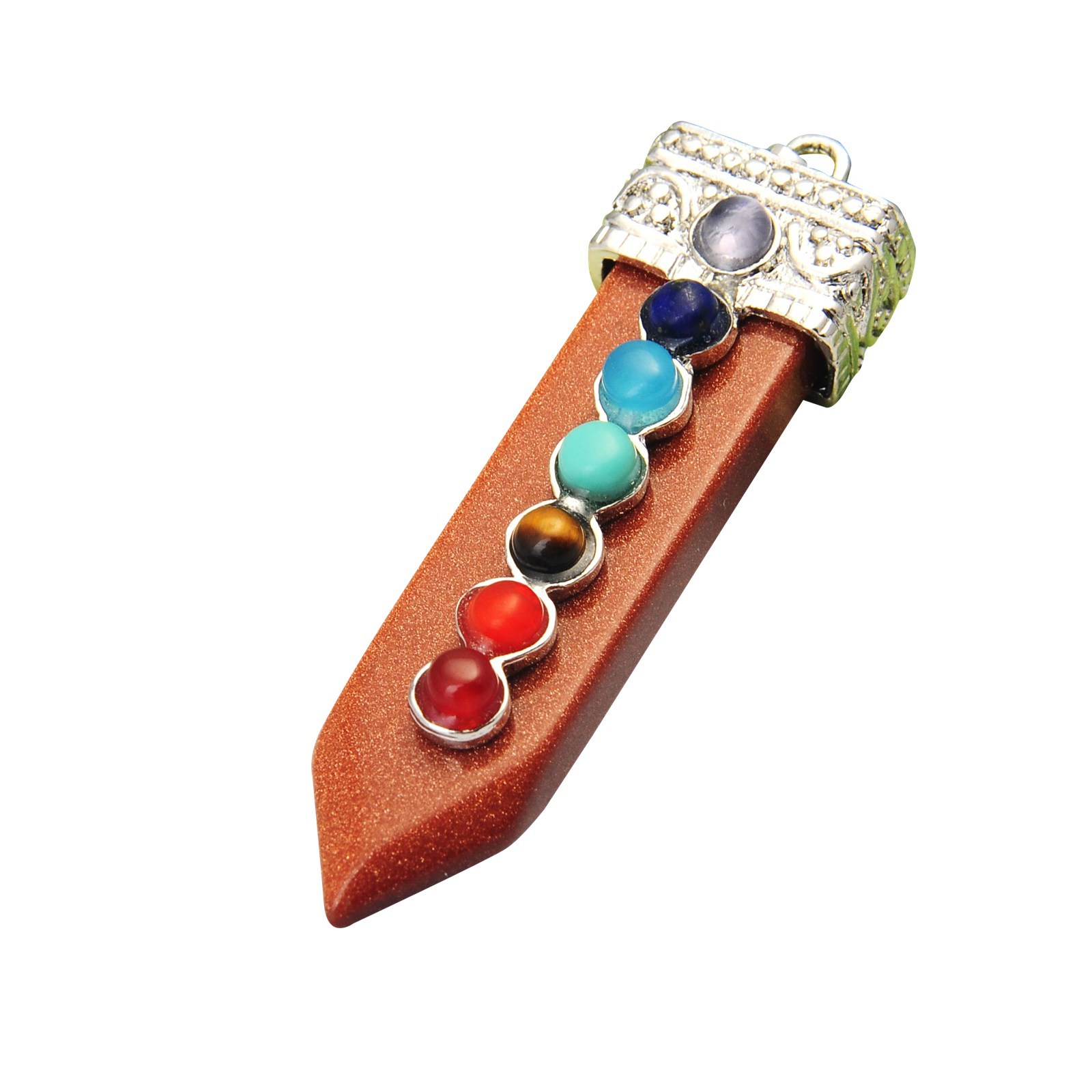 7 Chakra Silver Alloy Sword Gemstone Pendant