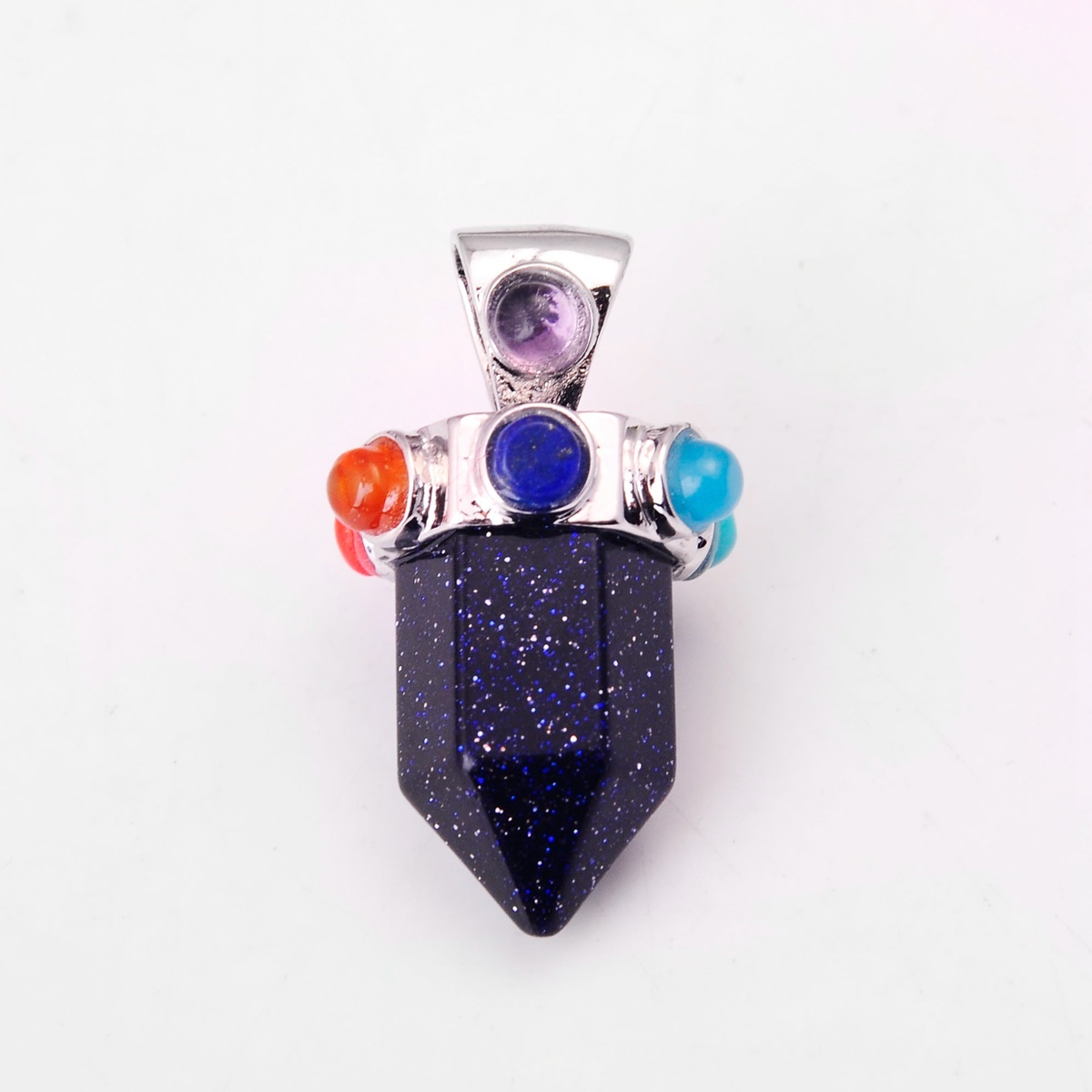 7 Chakra Hexagonal Cylinder Gemstone Crown Pendant 12X35MM