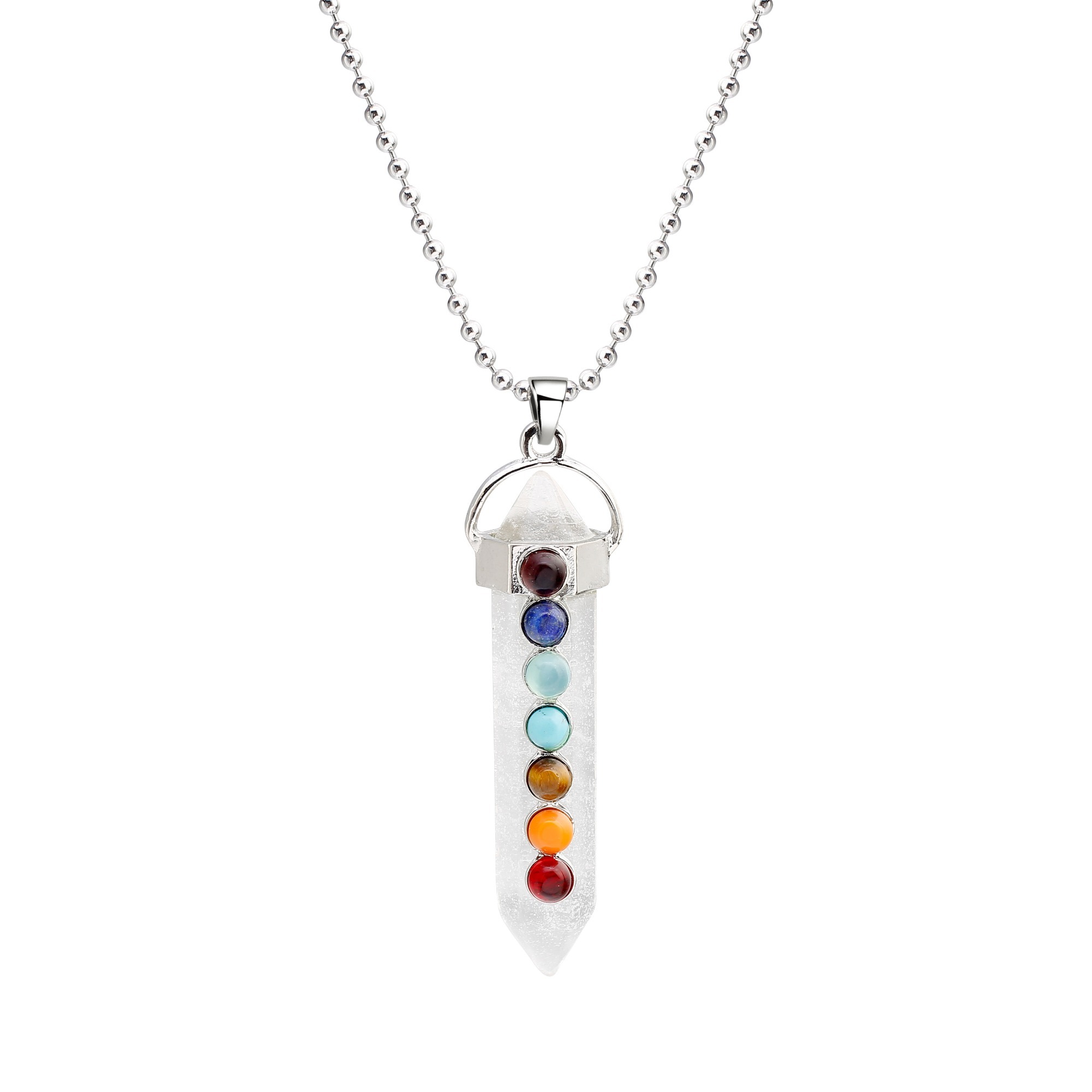 7 Chakra Hexagonal Cylinder Gemstone Pendant