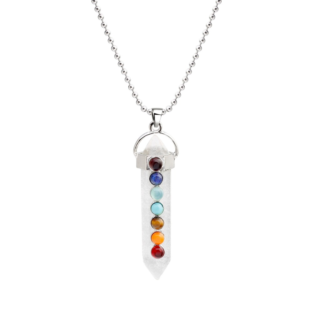 7 Chakra Hexagonal Cylinder Gemstone Pendant