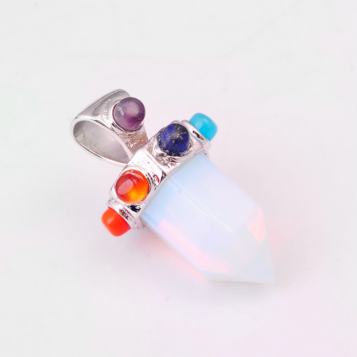 7 Chakra Hexagonal Cylinder Gemstone Crown Pendant 12X35MM