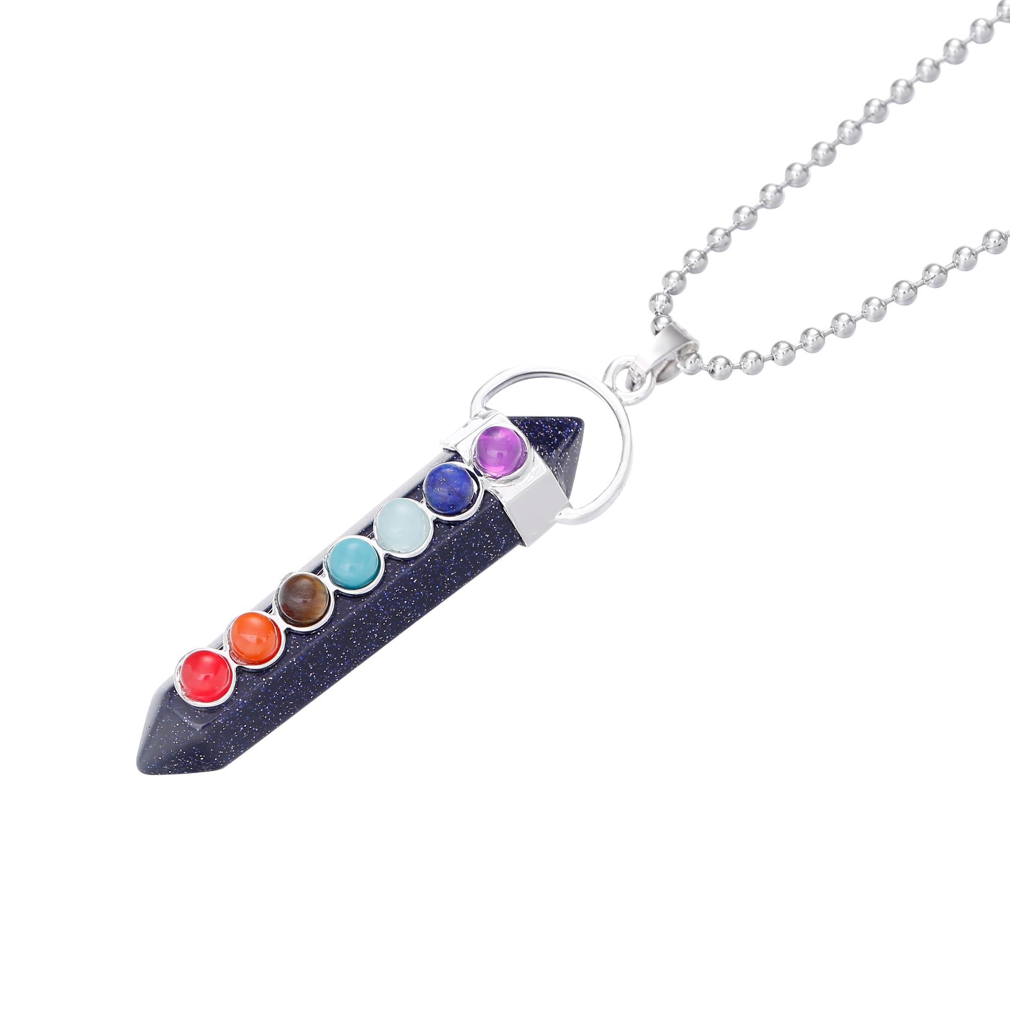 7 Chakra Hexagonal Cylinder Gemstone Pendant