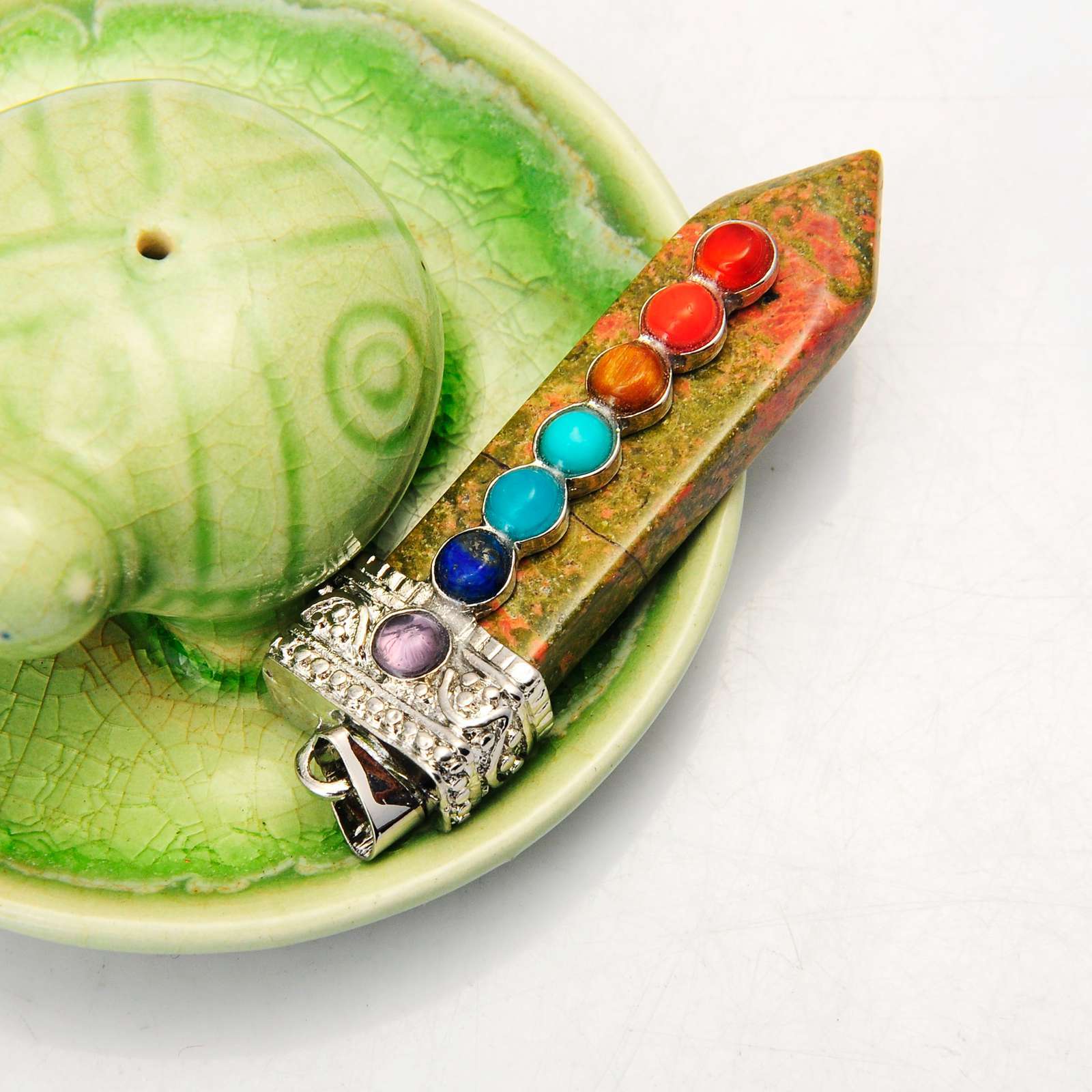 7 Chakra Silver Alloy Sword Gemstone Pendant