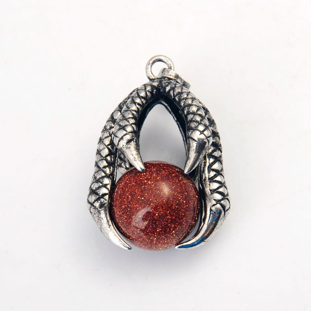 Gemstone Ball Stainless Steel Dragon Claw Pendant