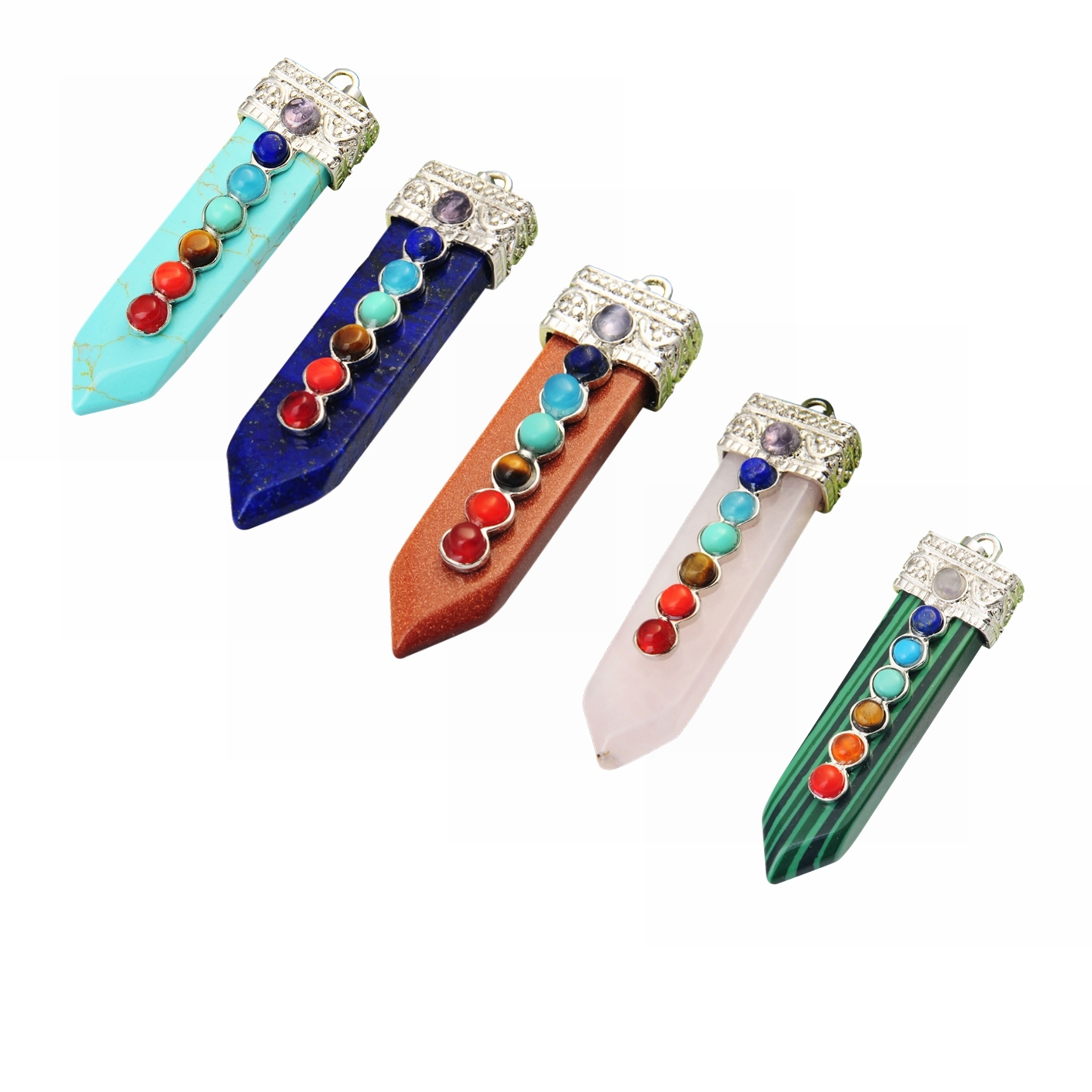 7 Chakra Silver Alloy Sword Gemstone Pendant