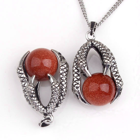 Gemstone Ball Stainless Steel Dragon Claw Pendant