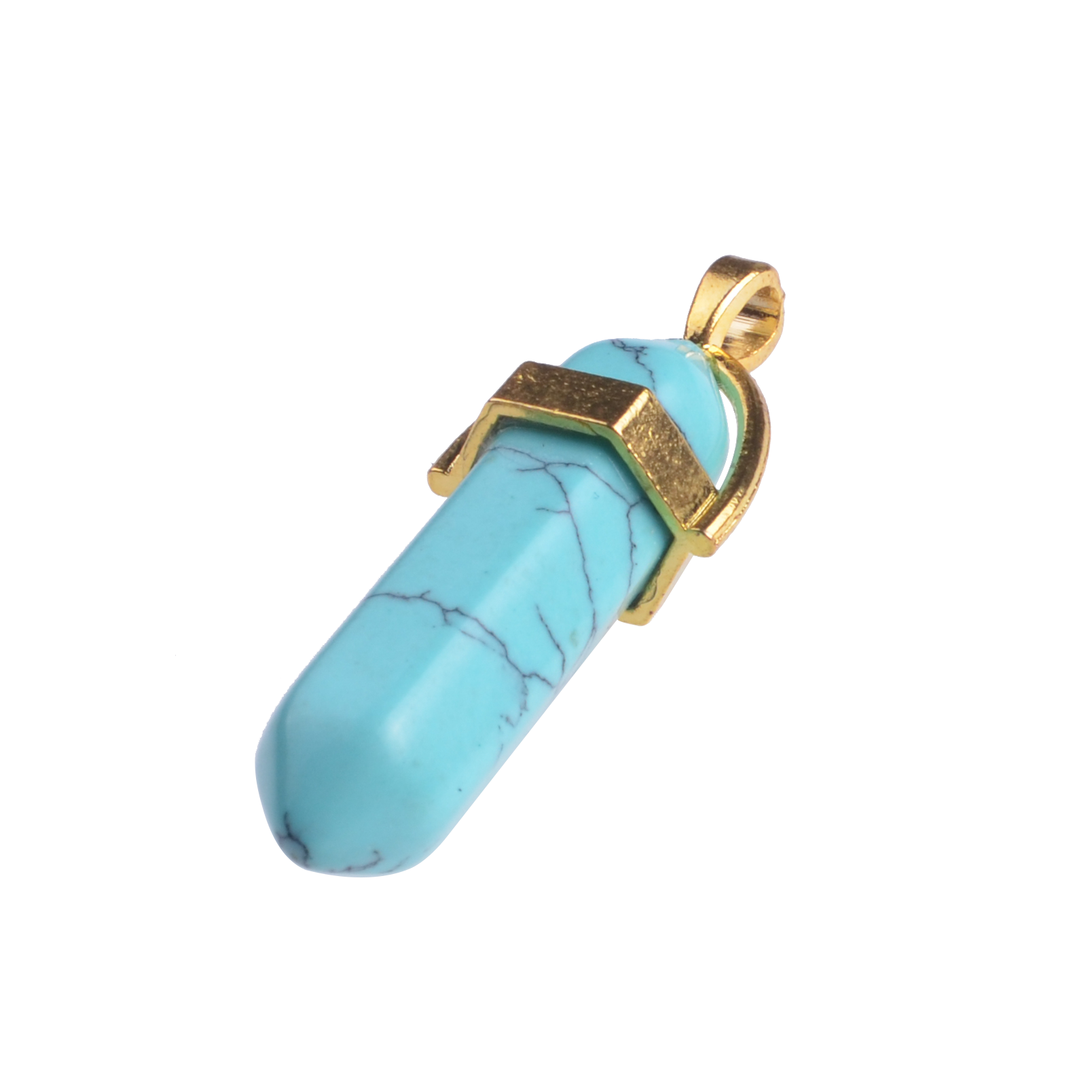 Gold & Silver Hexagonal Cylinder Gemstone Pendant