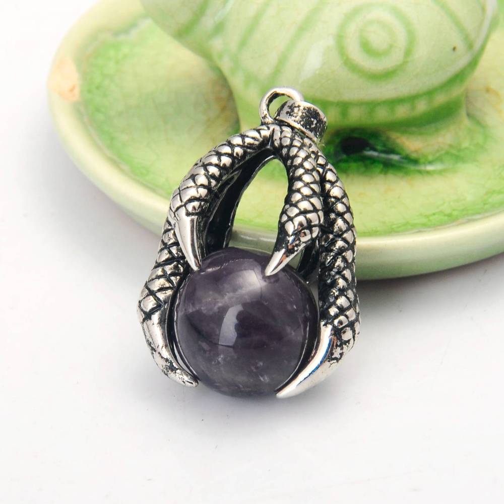 Gemstone Ball Stainless Steel Dragon Claw Pendant