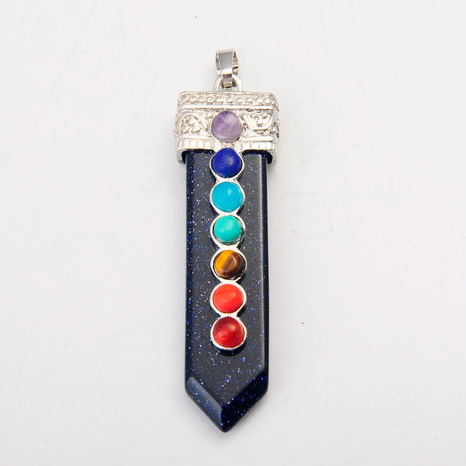 7 Chakra Silver Alloy Sword Gemstone Pendant