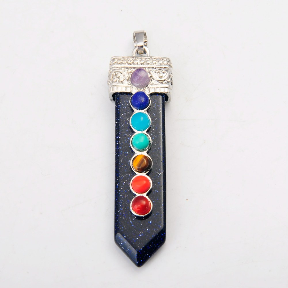 7 Chakra Silver Alloy Sword Gemstone Pendant