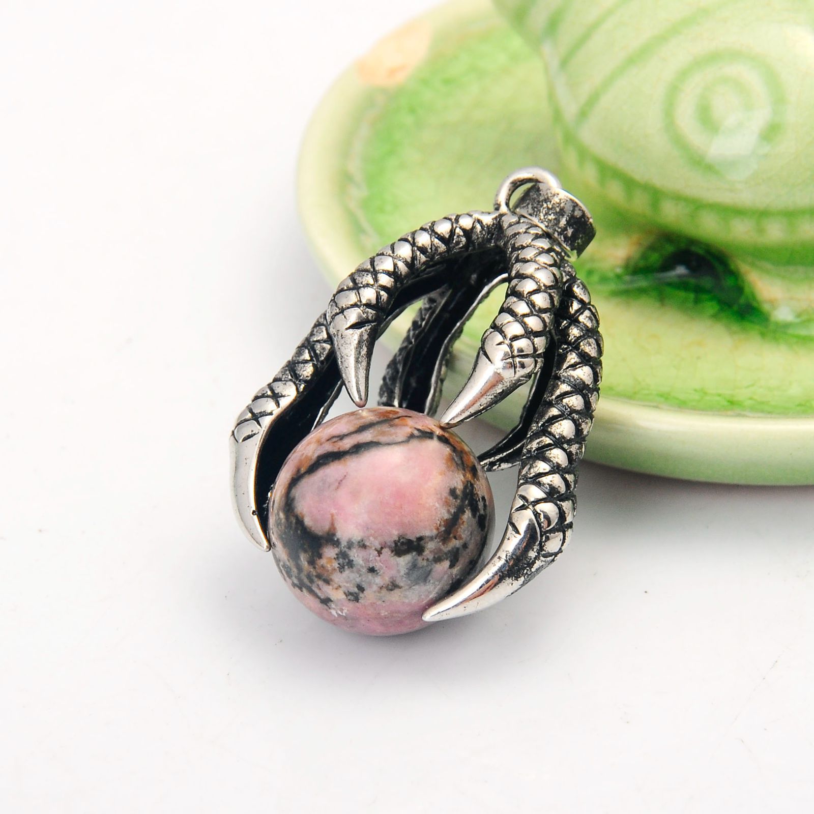 Gemstone Ball Stainless Steel Dragon Claw Pendant