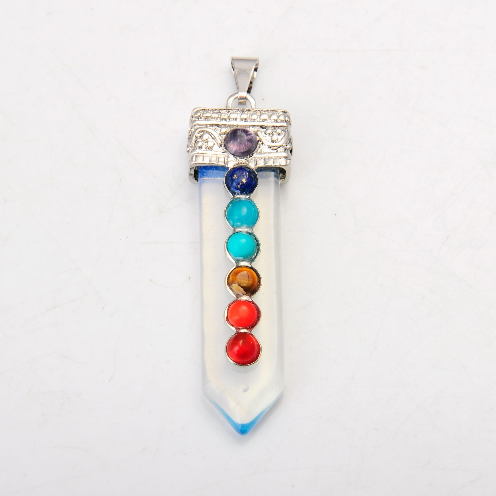 7 Chakra Silver Alloy Sword Gemstone Pendant