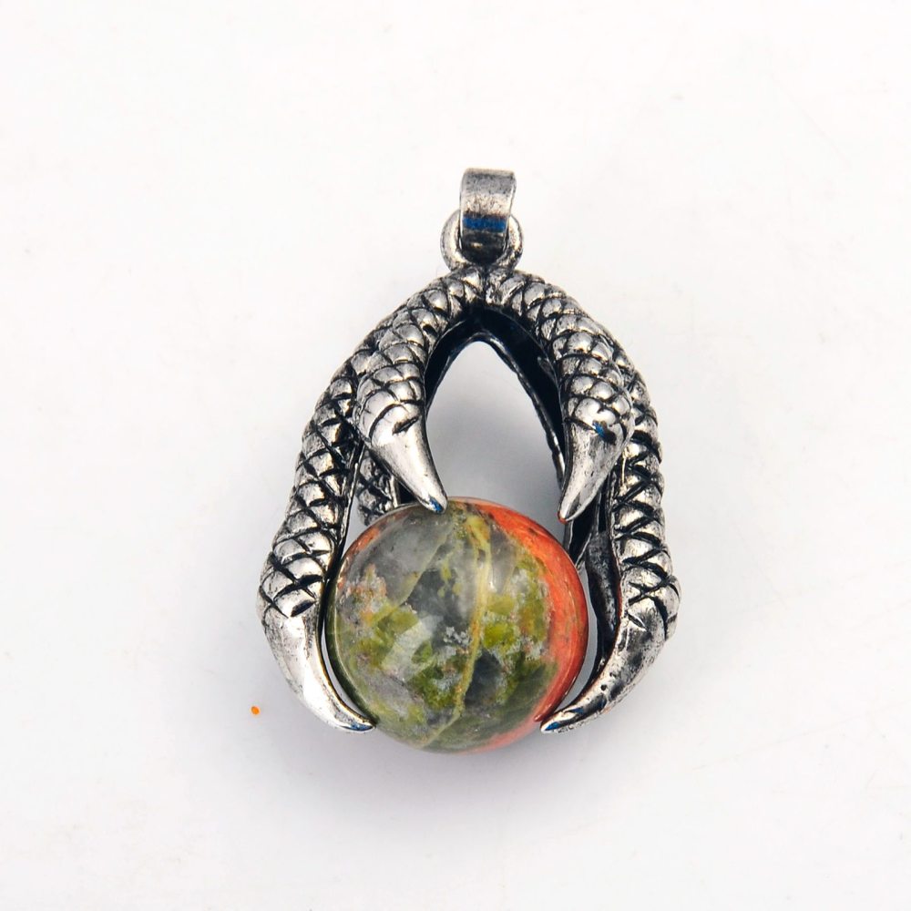 Gemstone Ball Stainless Steel Dragon Claw Pendant