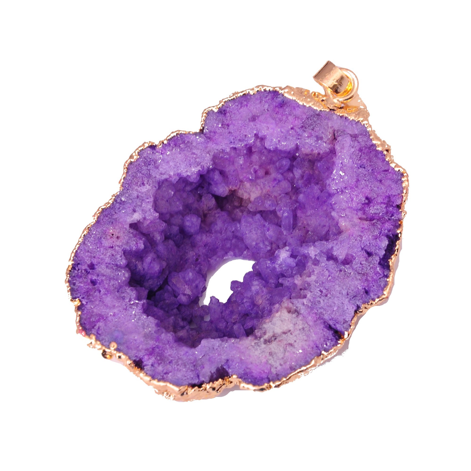 Gilded Natural Agate Crystal Cave Silce Pendant