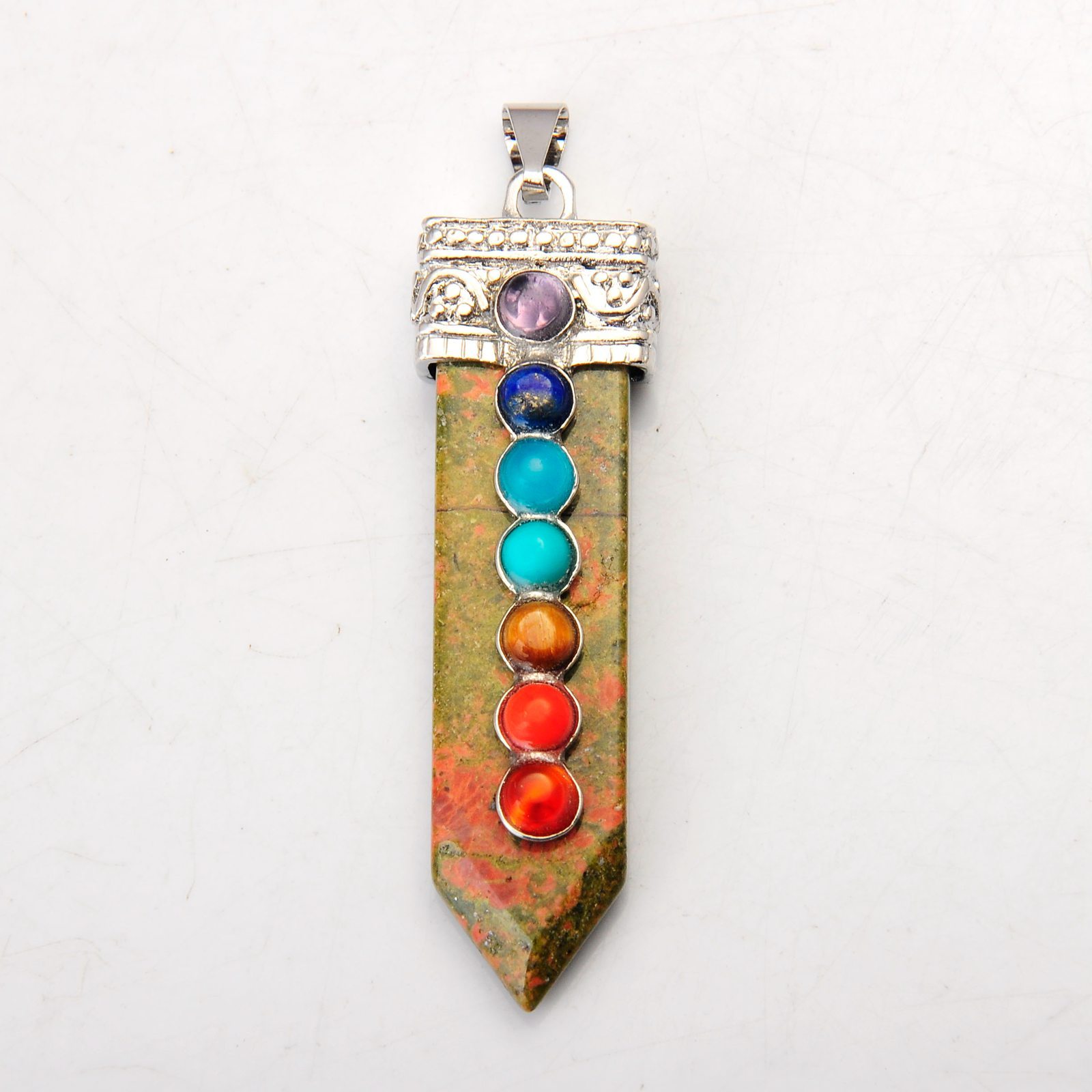 7 Chakra Silver Alloy Sword Gemstone Pendant