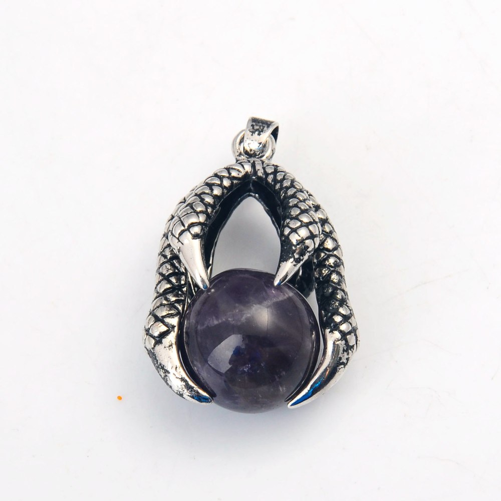 Gemstone Ball Stainless Steel Dragon Claw Pendant