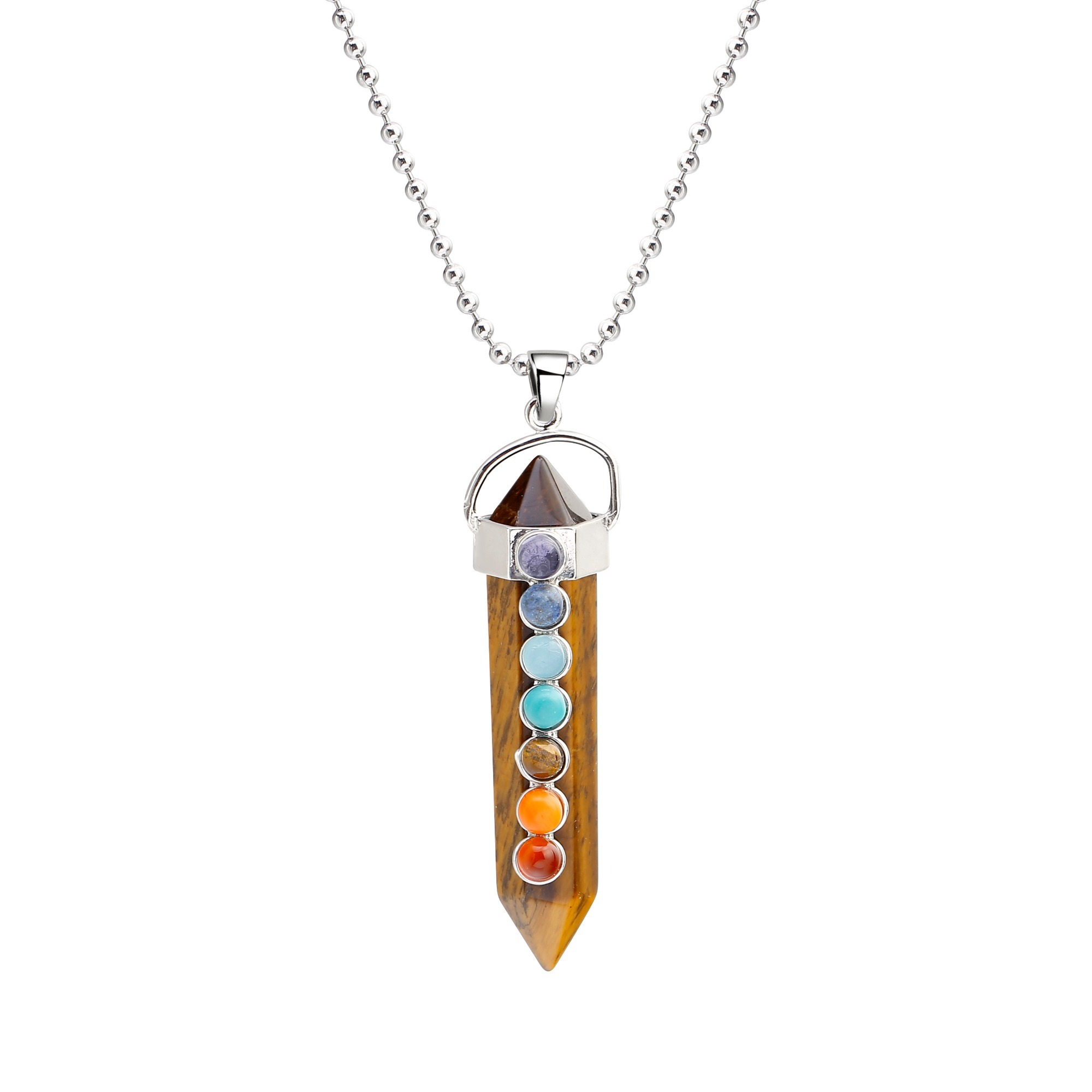 7 Chakra Hexagonal Cylinder Gemstone Pendant