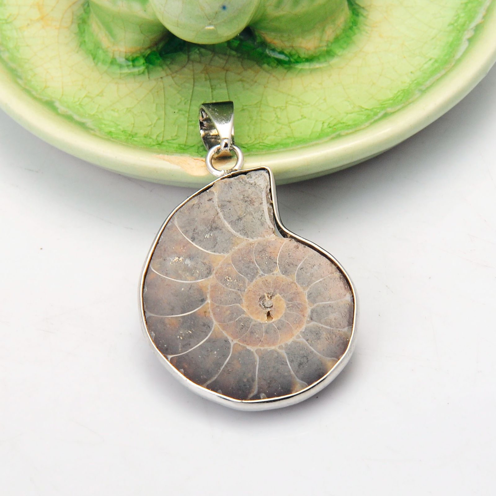 Handmade Silver Wrapped natural Conch Ammonite Pendant