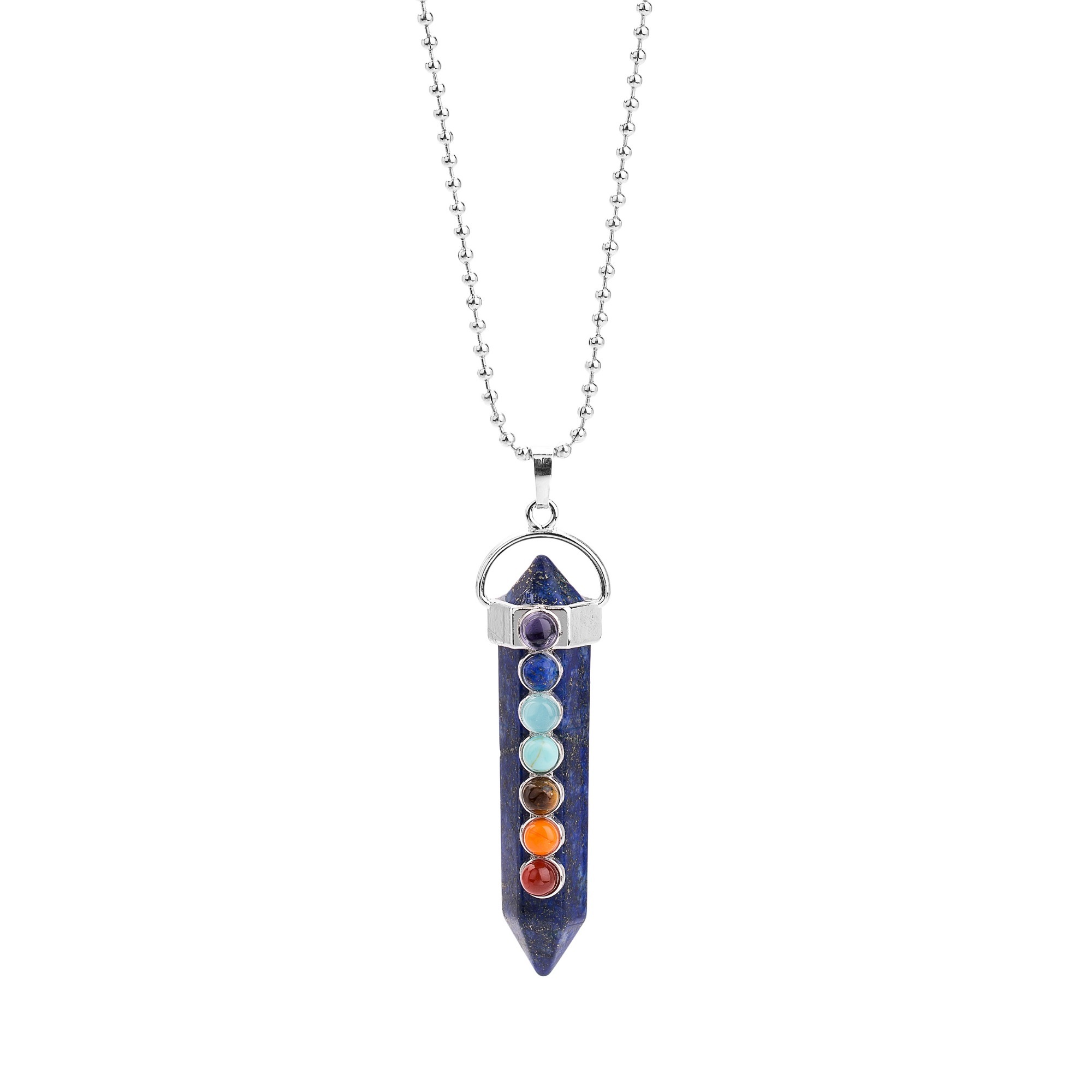 7 Chakra Hexagonal Cylinder Gemstone Pendant