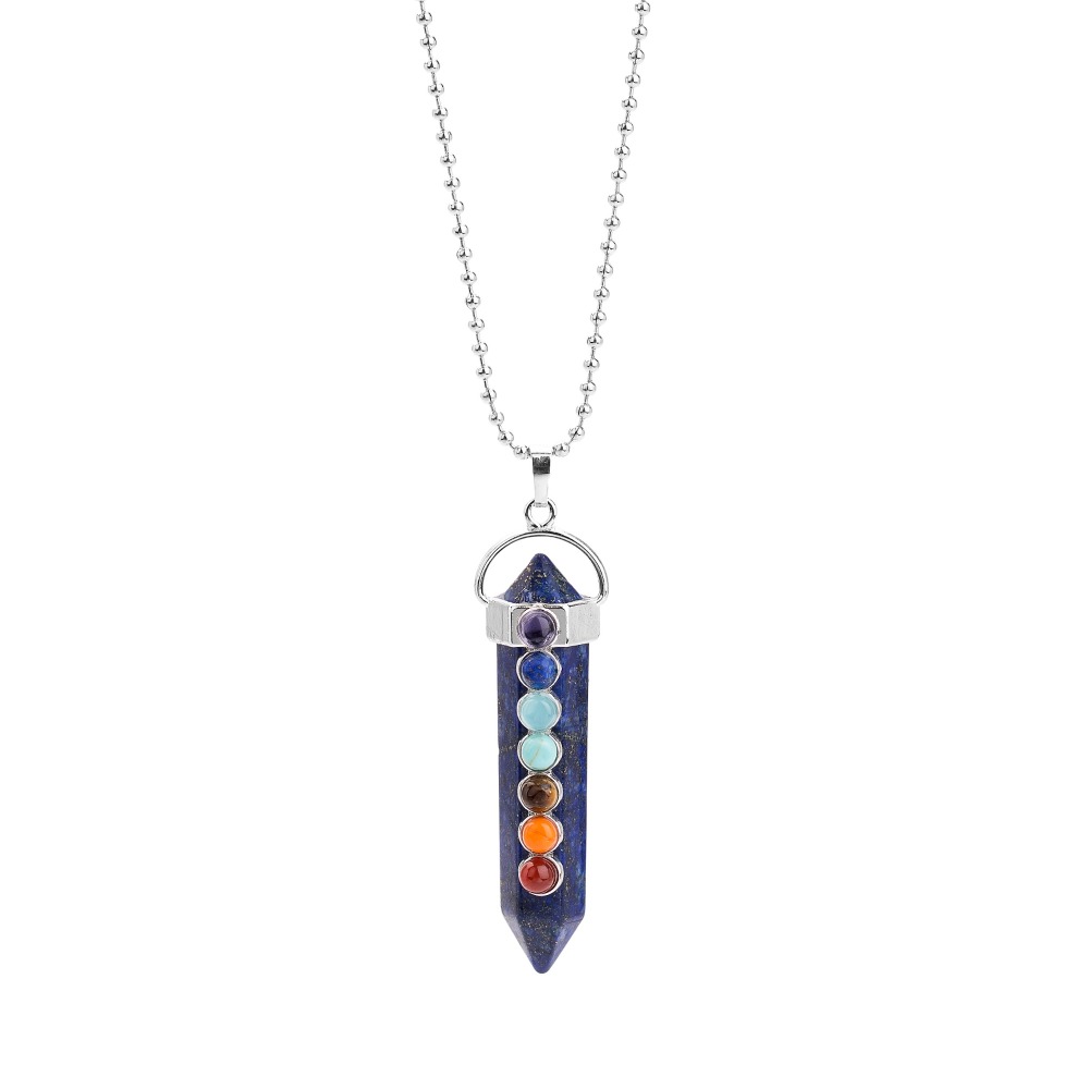 7 Chakra Hexagonal Cylinder Gemstone Pendant