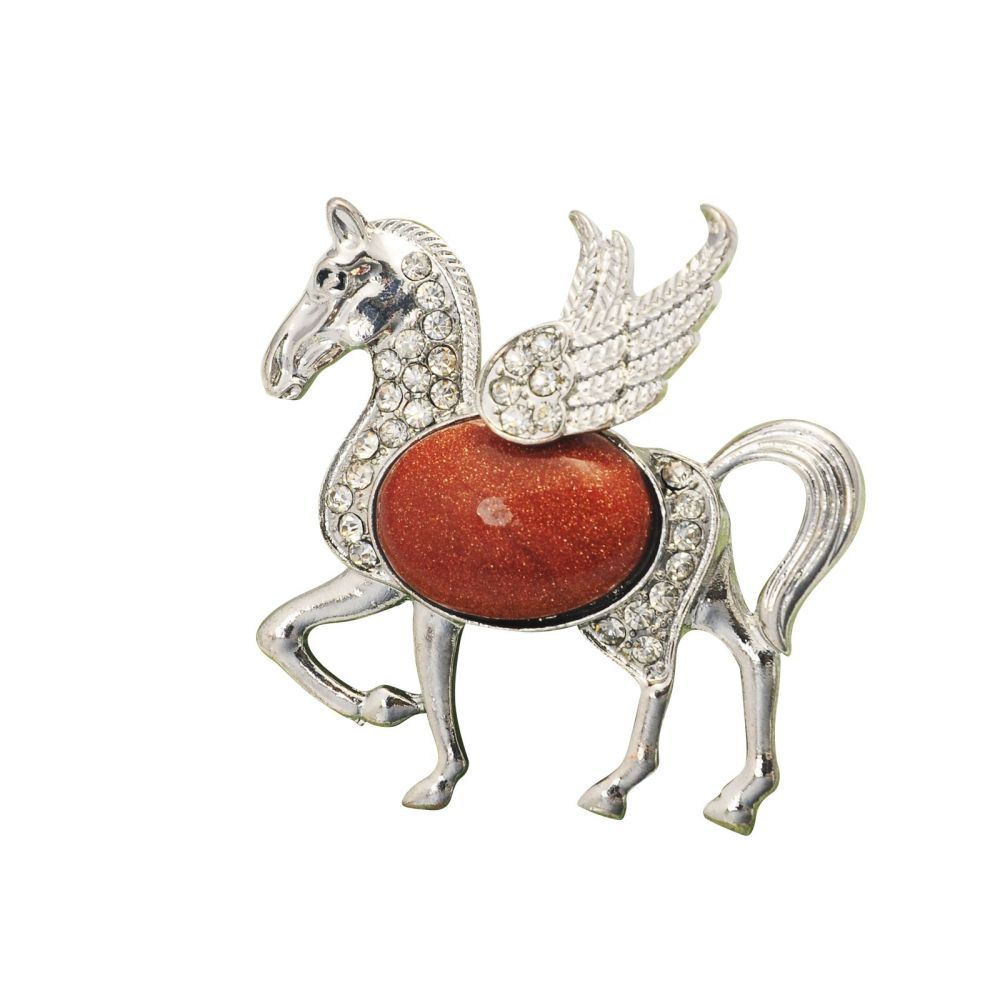 Silver Rhinestone Pegasus Gemstone Pendant