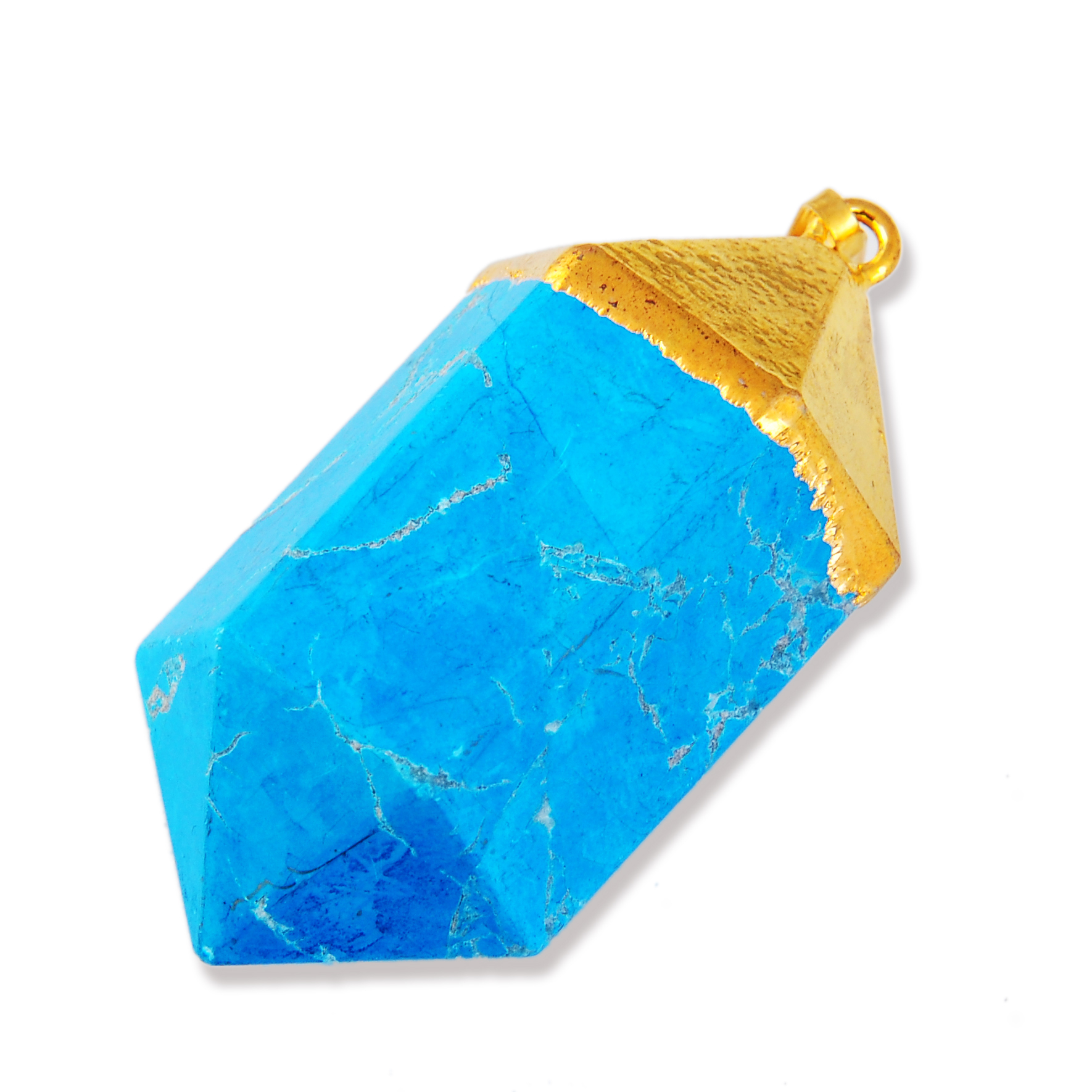 Gilded  Hexagonal Cylinder Gemstone Pendant Amethyst Turquoise