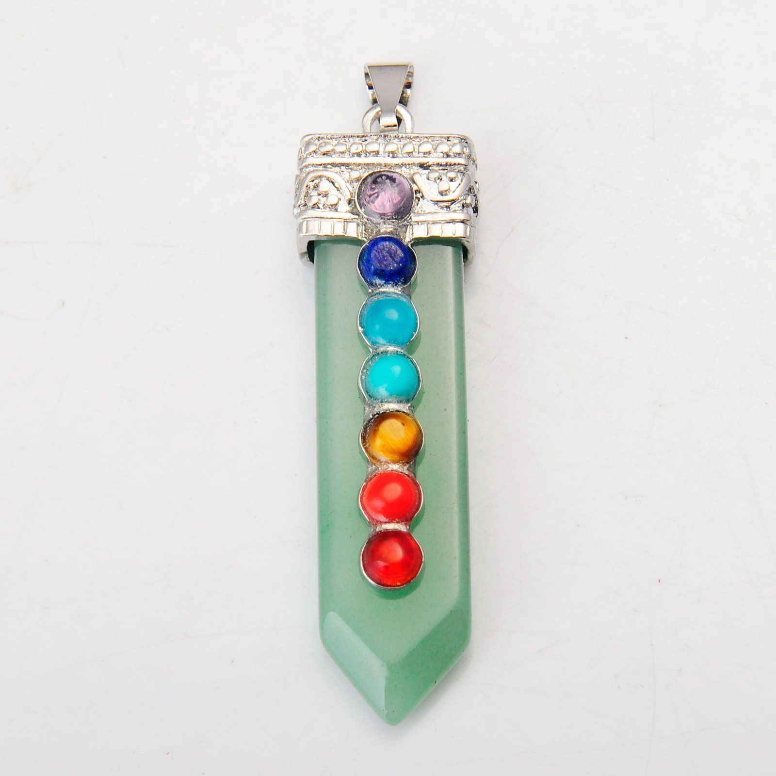 7 Chakra Silver Alloy Sword Gemstone Pendant