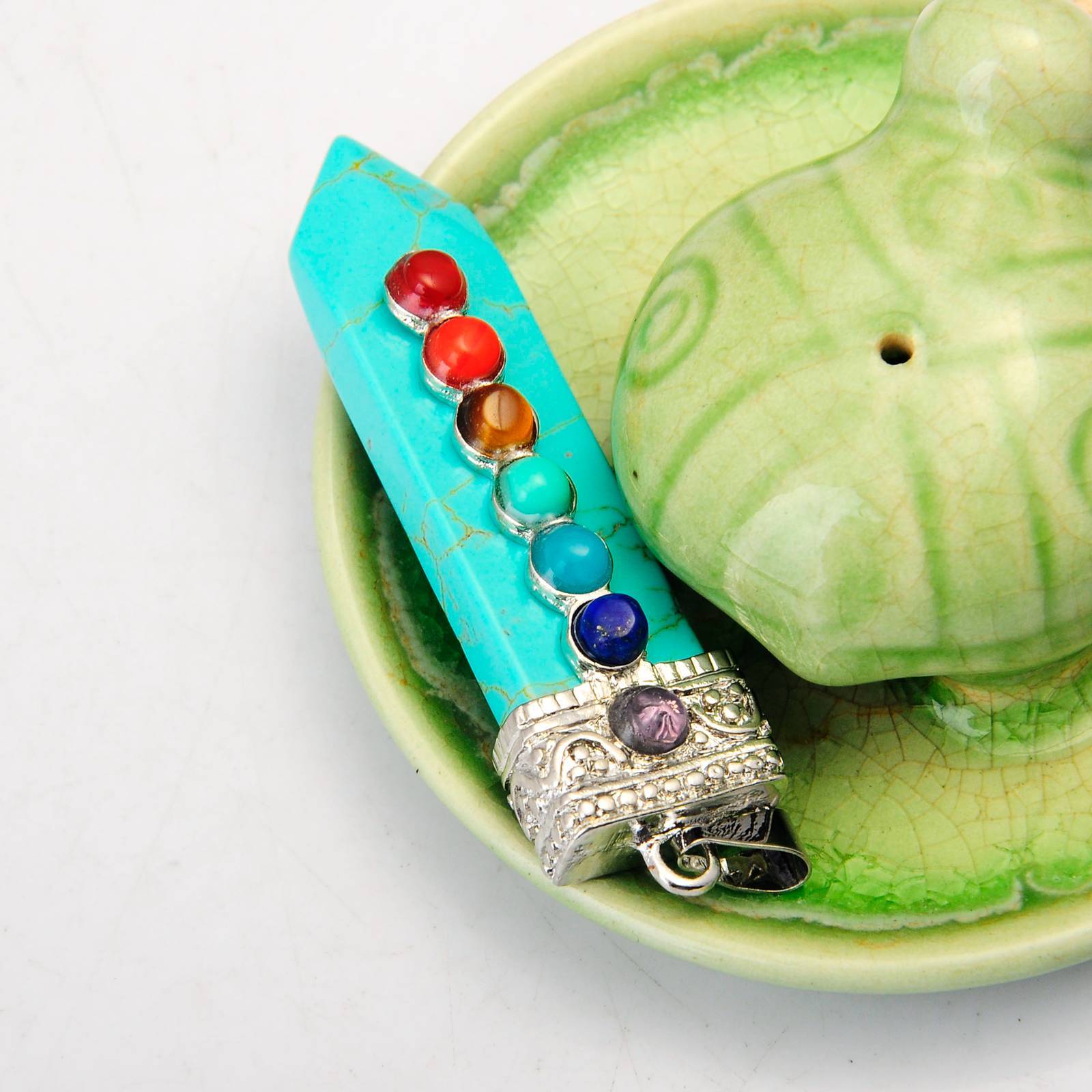 7 Chakra Silver Alloy Sword Gemstone Pendant