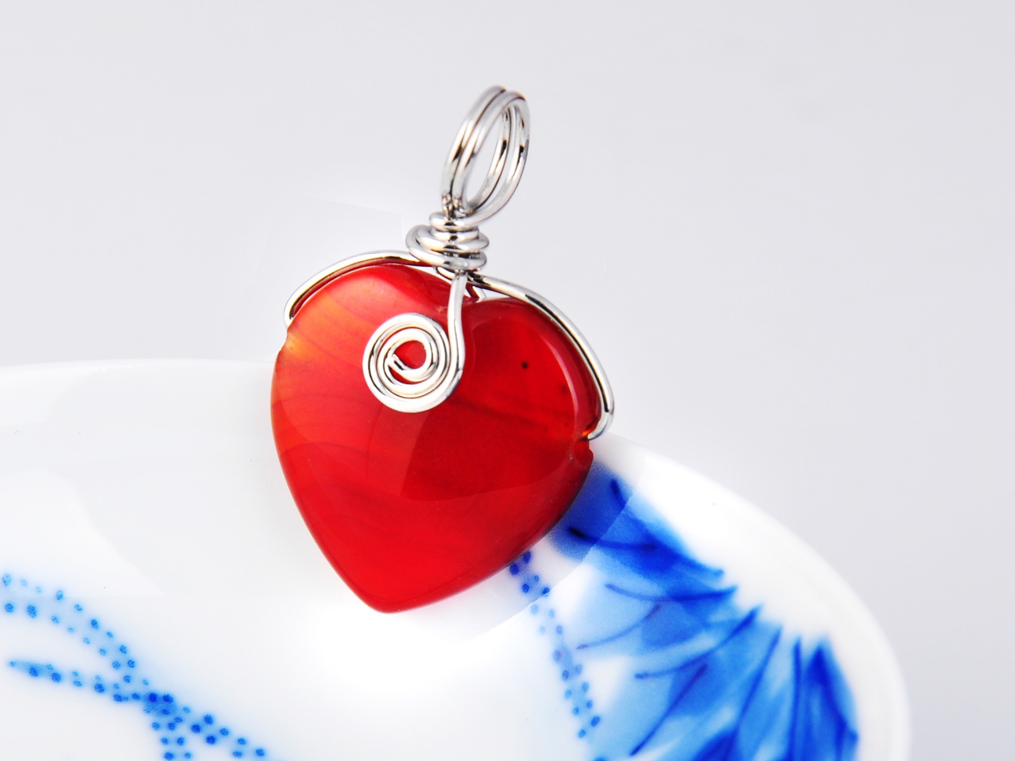 20MM Silver Wire Wrapped Gemstone Heart Pendant